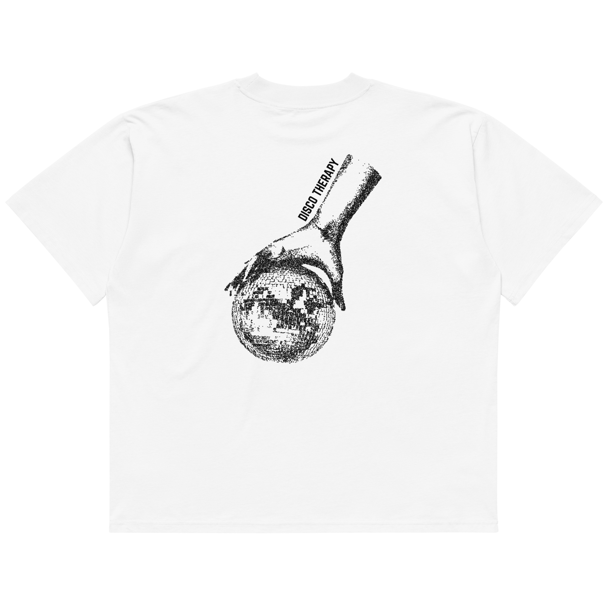 Disco Therapy oversized graphic t-shirt white back print