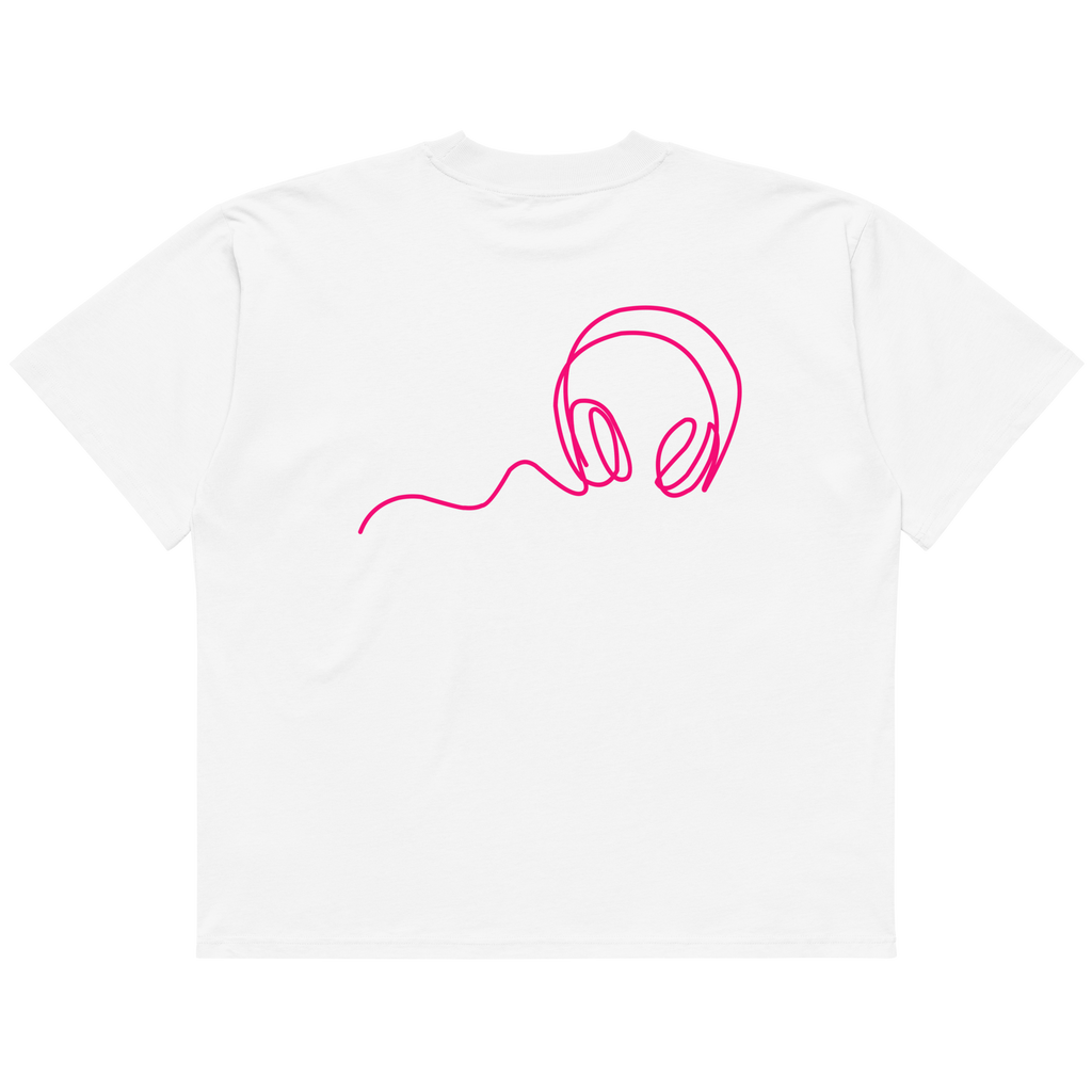 Headphones oversized graphic t-shirt white back print