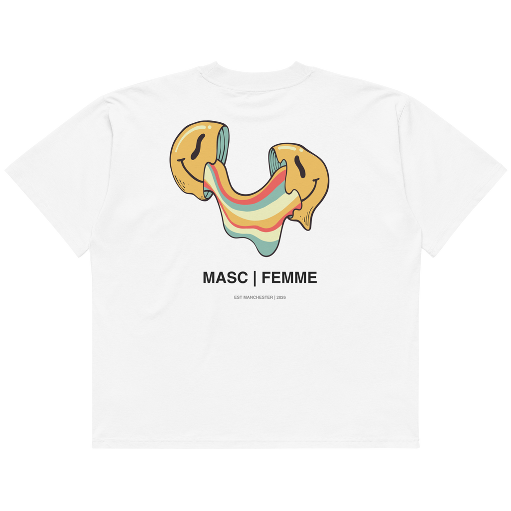 Melting Smiley oversized graphic t-shirt white back print