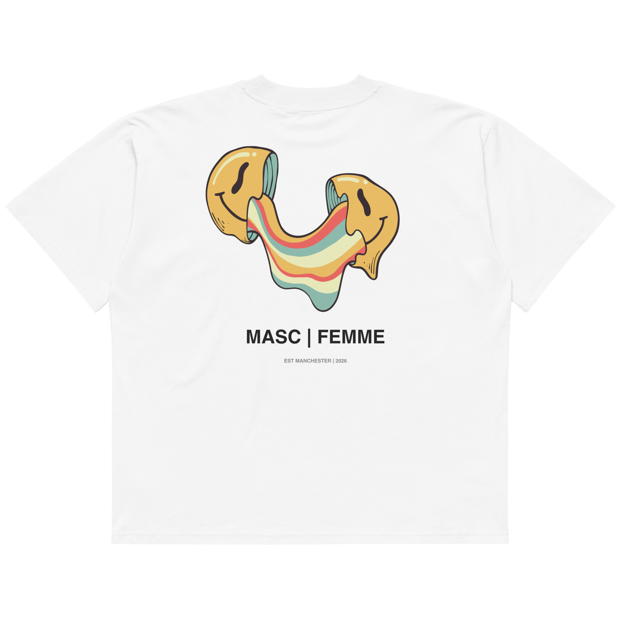 Melting Smiley oversized graphic t-shirt white back print