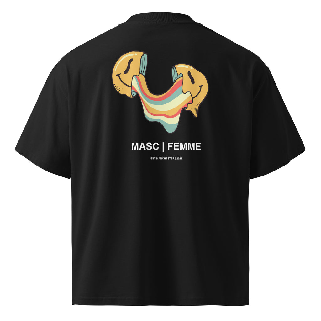 Melting Smiley Oversized Graphic T-Shirt | Black